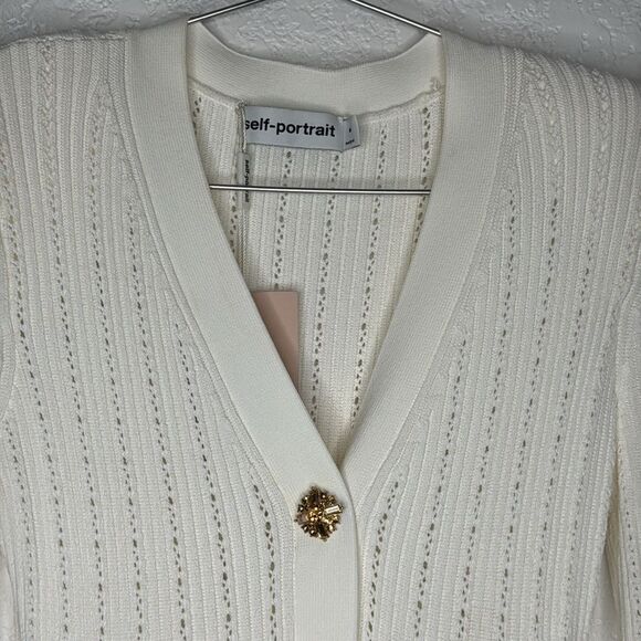 NWT SELF-Portrait WHITE KNIT PEPLUM MINI DRESS Medium - Picture 4 of 14